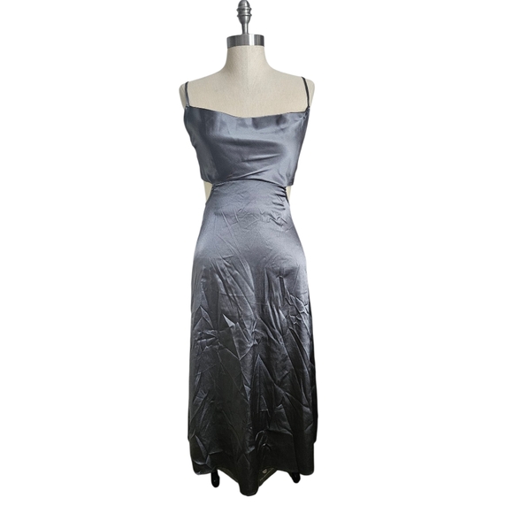 ROKOKO Gray Cut Out Backless Satin Midi Slip Dress | SZ S - Picture 1 of 12